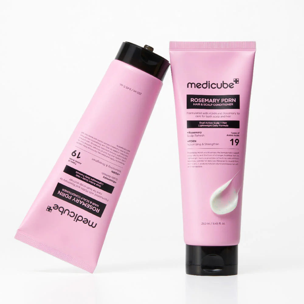 medicube Rosemary PDRN Hair & Scalp Conditioner 250ml a Korean 2-in-1 Volumizing & Detangling hair treatment designed to simultaneously nourish the scalp and strengthen hair strands.
