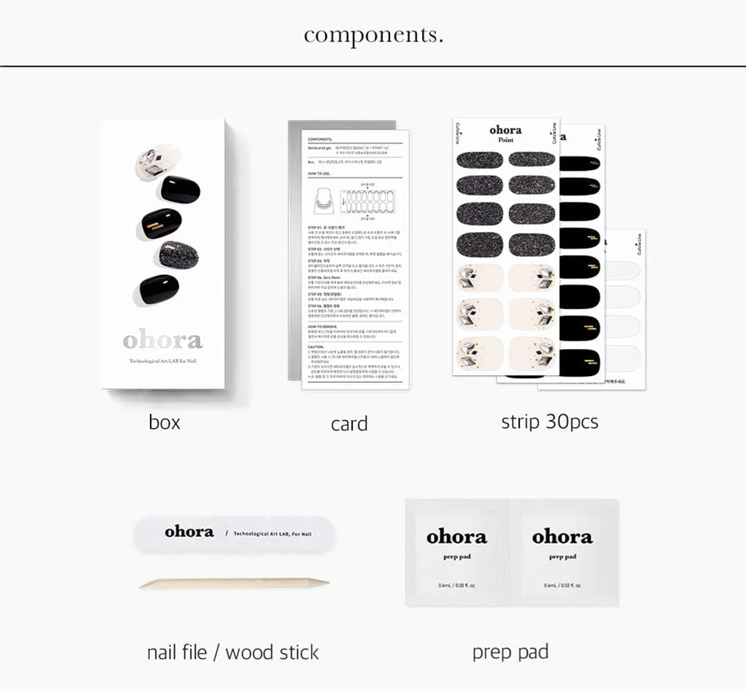 ohora Semi Cured Gel Nail Strips N Black Swan diy gel extension manicure design art asian authentic genuine original korean skincare montreal toronto calgary canada thekshop thekshop.ca natural organic vegan cruelty-free cosmetics kbeauty vancouver free shipping clean beauty routine skin makeup