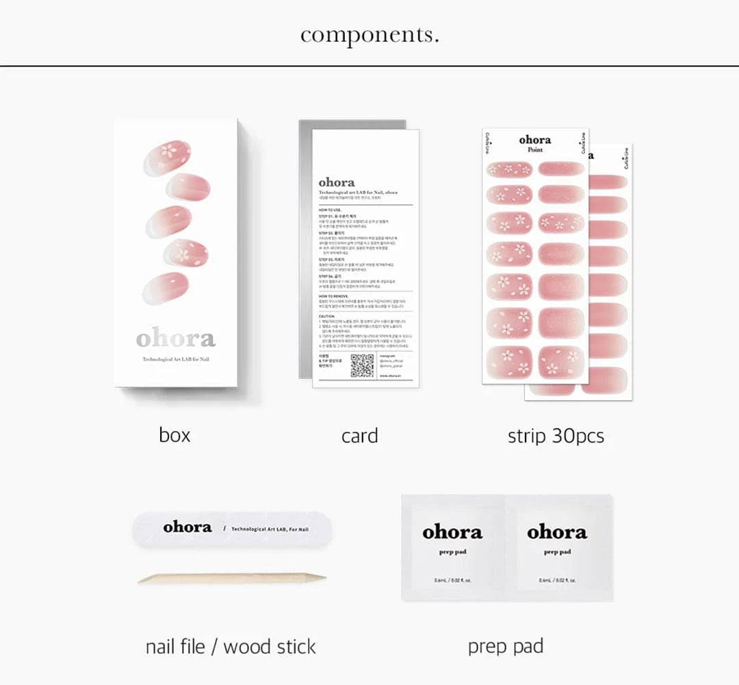 ohora Semi Cured Gel Nail Strips N Blossom  diy gel extension manicure design art asian authentic genuine original korean skincare montreal toronto calgary canada thekshop thekshop.ca natural organic vegan cruelty-free cosmetics kbeauty vancouver free shipping clean beauty routine skin makeup
