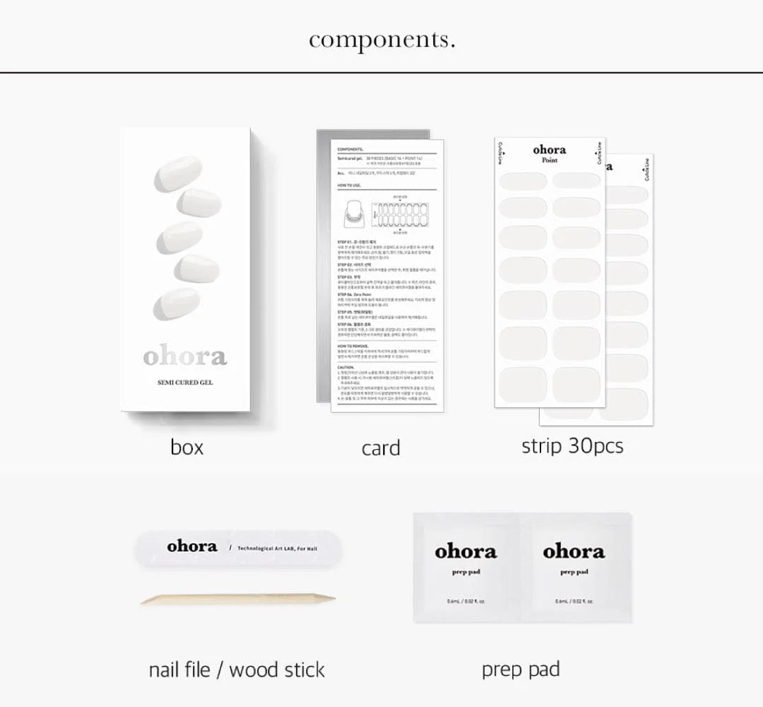 ohora Semi Cured Gel Nail Strips N Clean White diy gel extension manicure design art asian authentic genuine original korean skincare montreal toronto calgary canada thekshop thekshop.ca natural organic vegan cruelty-free cosmetics kbeauty vancouver free shipping clean beauty routine skin makeup