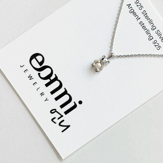 Collier pendentif mini ours en peluche Eonni – Argent sterling et perle