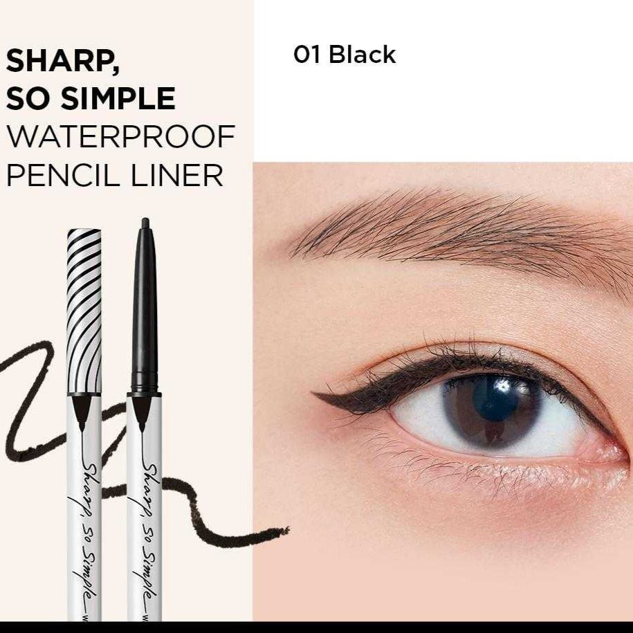 CLIO Sharp So Simple Waterproof Pencil Liner asian authentic genuine original korean skincare montreal toronto calgary canada thekshop thekshop.ca natural organic vegan cruelty-free cosmetics kbeauty vancouver free shipping  01 black swatches