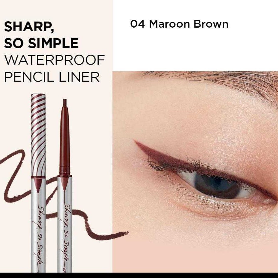 CLIO Sharp So Simple Waterproof Pencil Liner asian authentic genuine original korean skincare montreal toronto calgary canada thekshop thekshop.ca natural organic vegan cruelty-free cosmetics kbeauty vancouver free shipping  04 maroon brown swatches