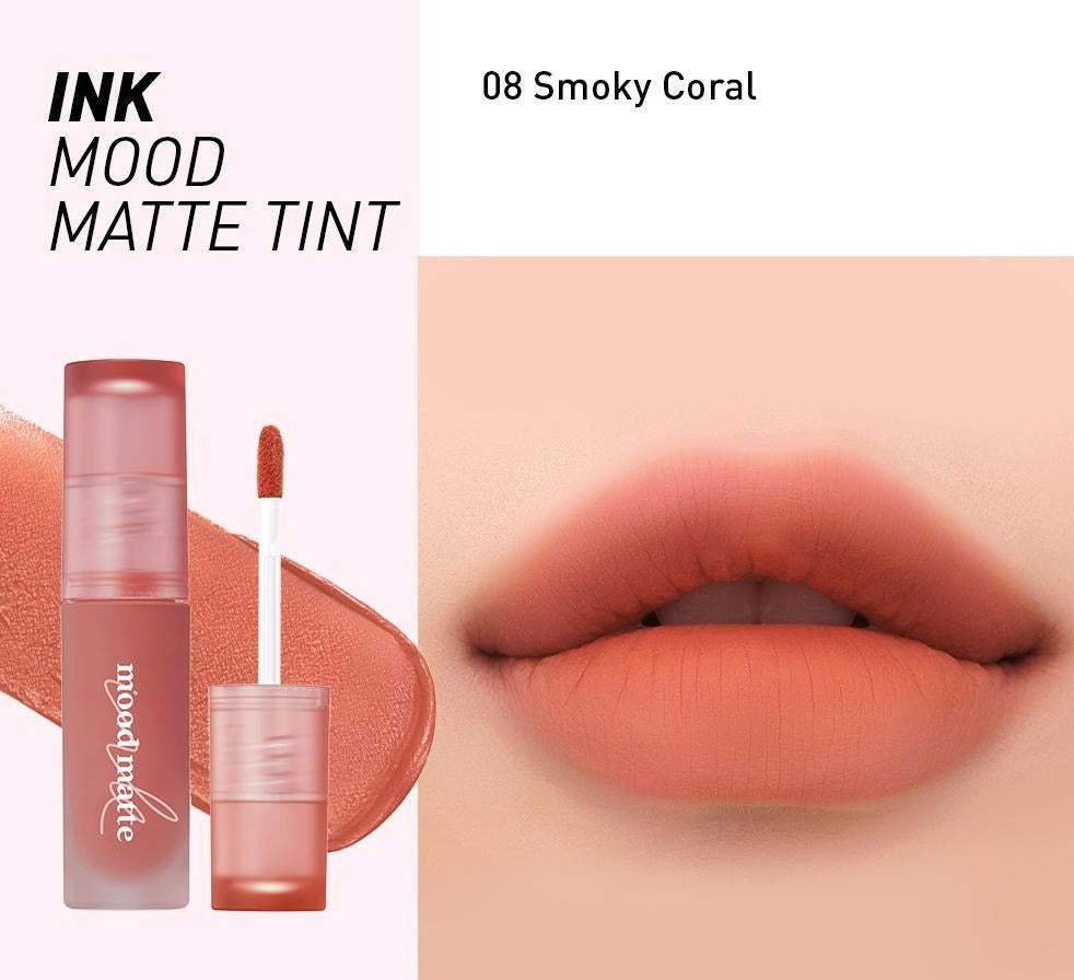 Peripera Ink Mood Matte Tint 08 Smoky Coral asian authentic genuine original korean skincare montreal toronto canada thekshop thekshop.ca natural organic vegan cruelty-free cosmetics kbeauty vancouver free shipping 