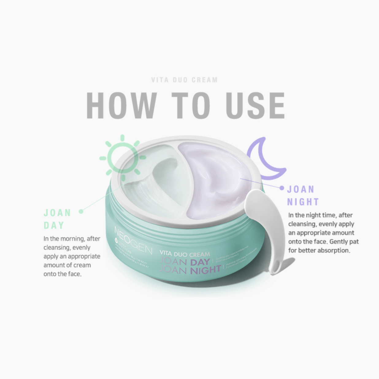 NEOGEN - Vita Duo Cream (Joan Day & Night) asian authentic genuine original korean skincare montreal toronto calgary canada thekshop thekshop.ca natural organic vegan cruelty-free cosmetics kbeauty vancouver free shipping 