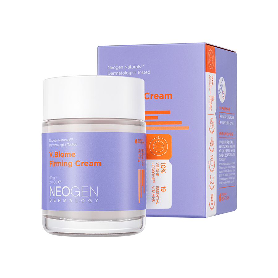 Neogen V. Biome Firming Cream Korean moisturizer with 10 types of peptides and 19 vitamins to lift, firm and deeply hydrate skin. Vegan and Cruelty-free. Suitable for sensitive skin.