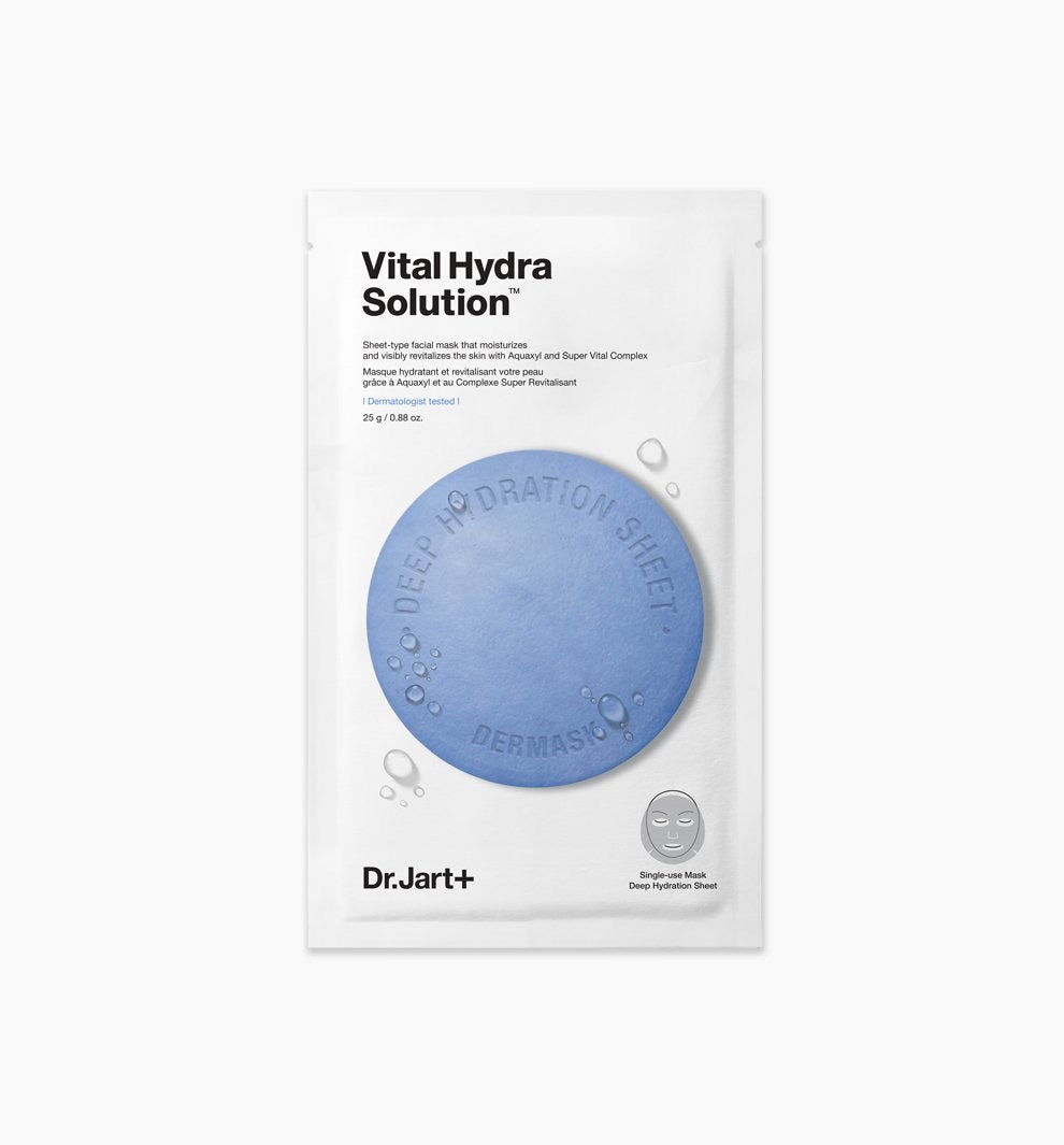 Dr.Jart  Dermask Vital Hydra Solution Deep Hydration Sheet Mask asian authentic genuine original korean skincare montreal toronto calgary canada thekshop thekshop.ca natural organic vegan cruelty-free cosmetics kbeauty vancouver free shipping clean beauty routine skin makeup