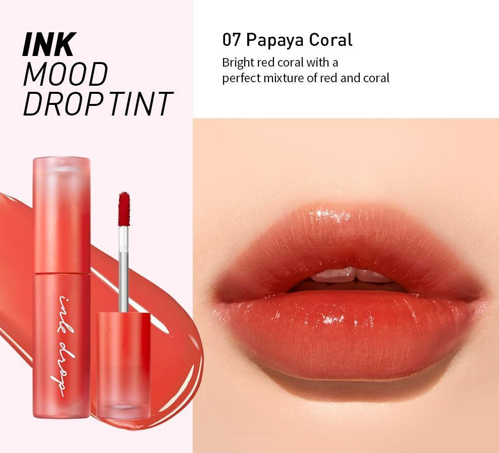 Peripera Ink Mood Drop Tint 07 Papaya Coral asian authentic genuine original korean skincare montreal toronto canada thekshop thekshop.ca natural organic vegan cruelty-free cosmetics kbeauty vancouver free shipping
