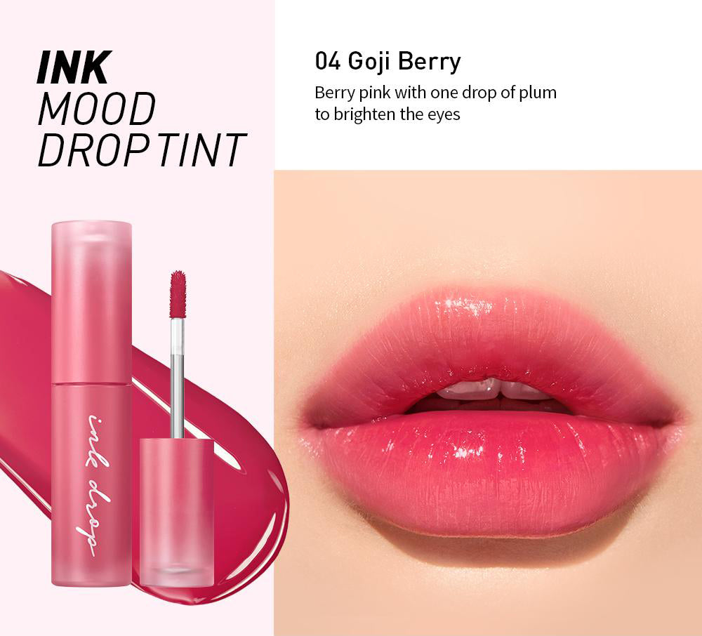 Peripera Ink Mood Drop Tint #01 Hazy Coral #02 Supple Pink #03 Sugar Red #04 Goji Berry #05 Tanned Red #06 Cherry Fizz #07 Papaya Coral #08 Misty Beige asian authentic genuine original korean skincare montreal toronto canada thekshop thekshop.ca natural organic vegan cruelty-free cosmetics kbeauty vancouver free shipping 